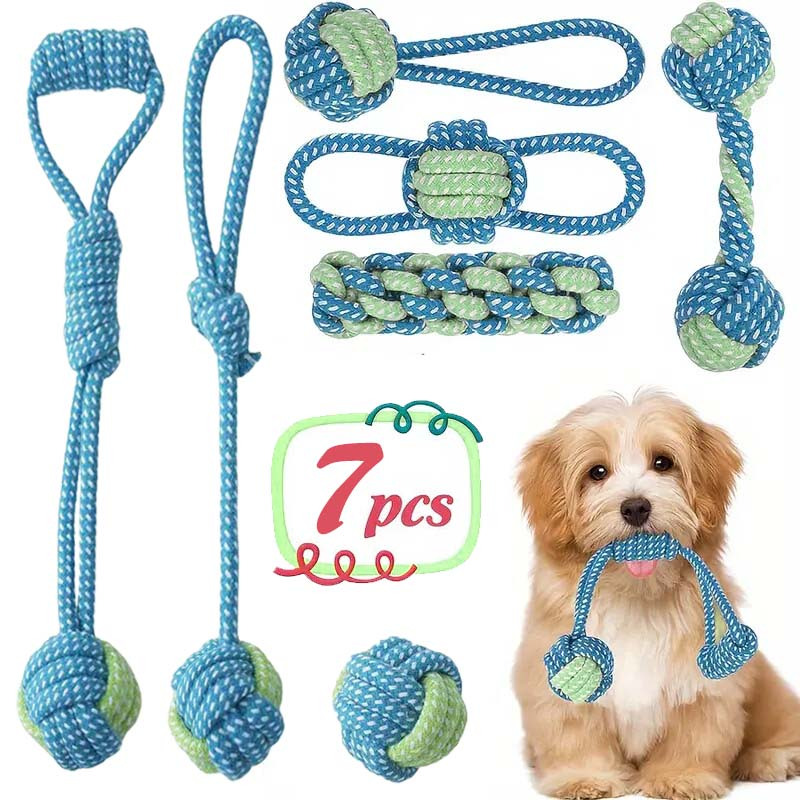 Dog Rope Toy Aggressive Chewers - Conjunto de 7 Brinquedos Interativos de