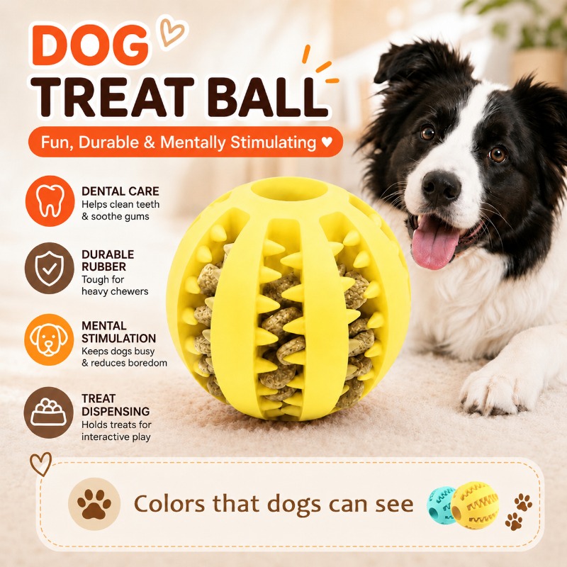 Rubber Treat Dispensing Dog Toy - 1 Unidade Bola Dispensadora de Petiscos