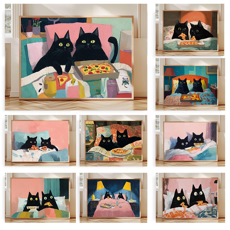 Pet Beds - Pôster de Dois Gatos Pretos Comendo