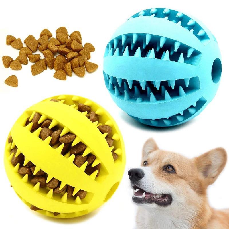 Rubber Treat Dispensing Dog Toy - Bola interativa para cães, brinquedo de