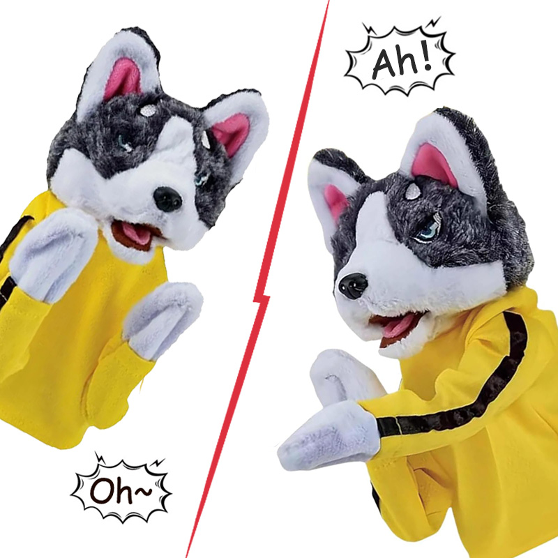 Interactive Squeaky Plush Dog Toy - Criança kung fu husky luvas brinquedo